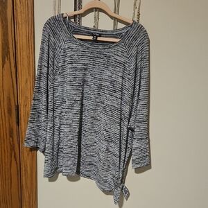 a.n.a Black & White Space-Dye Long Sleeve Tie-Hem Top